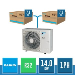 Daikin Sky Air Alpha R32 TWIN-System mit RZAG140NV1 14.0 kW einphasiger Ausseneinheit + 2 7.1 kW Inneneinheiten